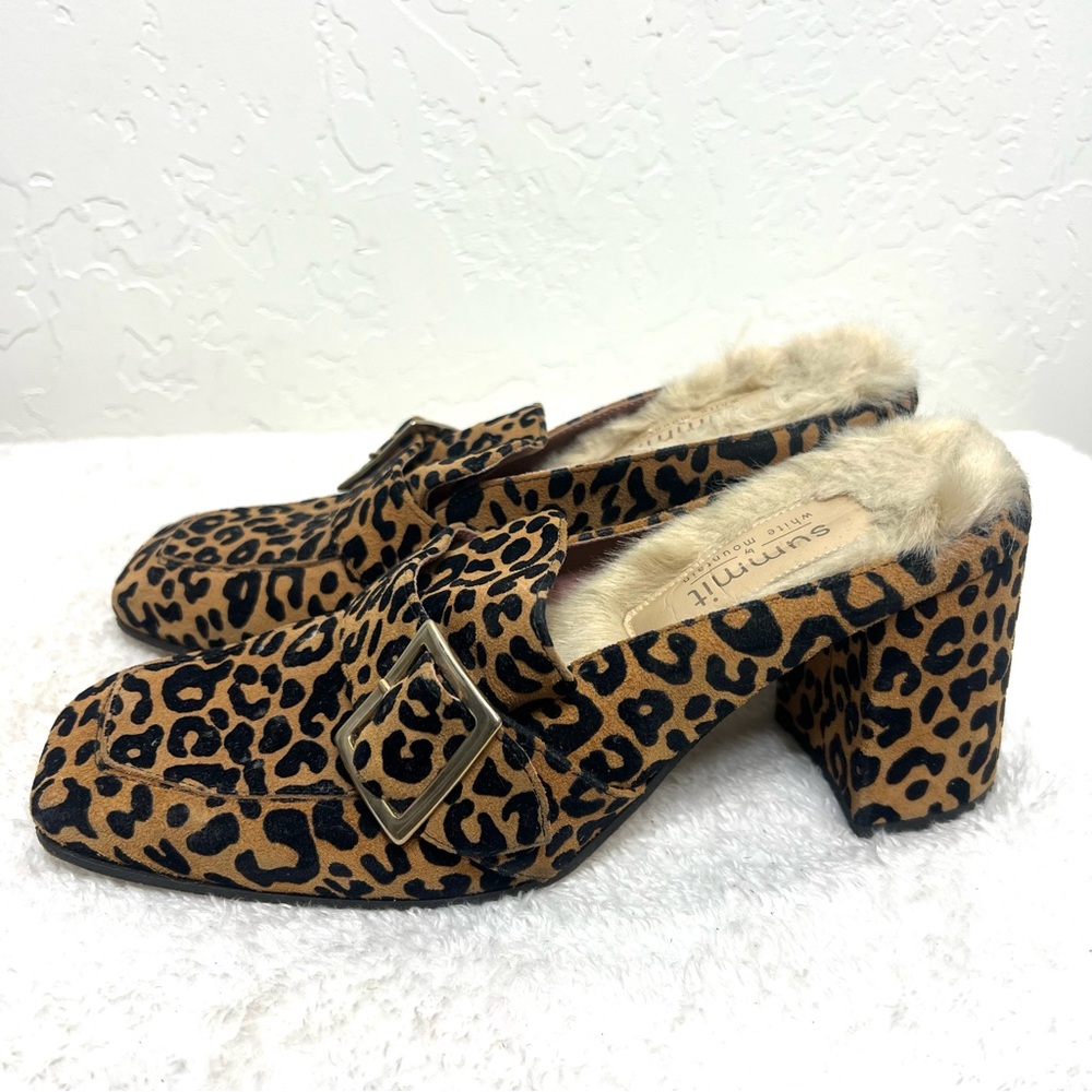 Summit White Mountain Suede Leopard Print Mules Buckle Accent Faux Fur Size 9.5 - Picture 4 of 16